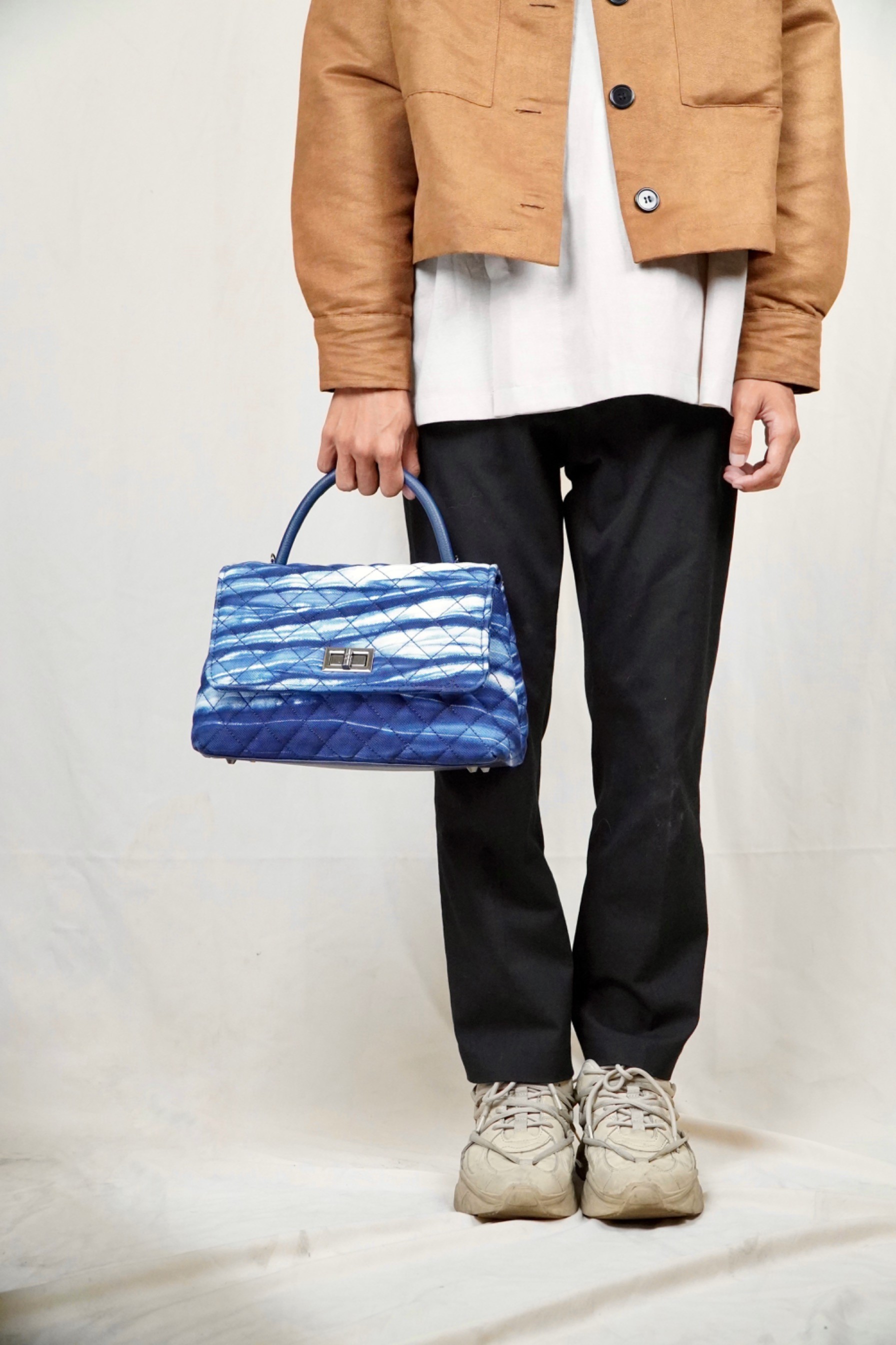 BOOLAO Handbag Arashi Whit Leather Handle