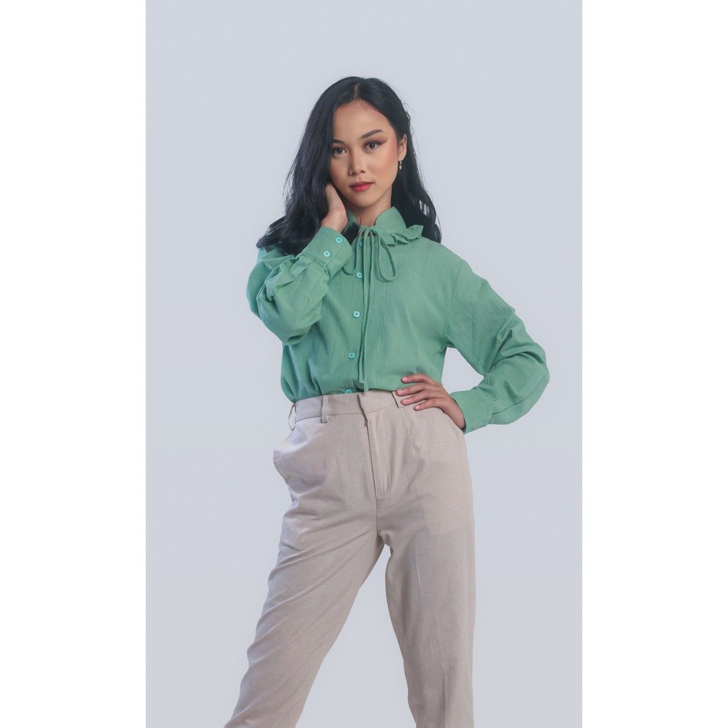 Picnic Panic Celina Shirt (Kemeja Drapery Tali) - Matcha