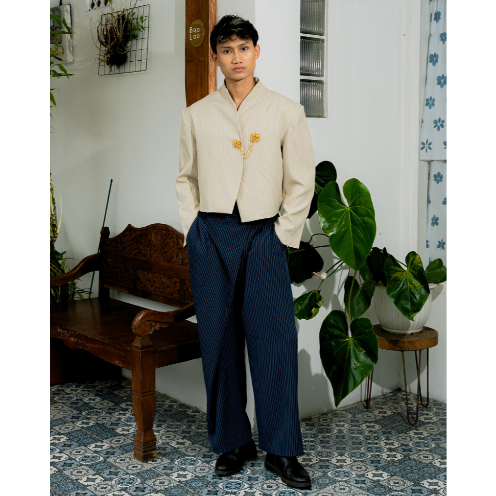 BOOLAO Overlap Stripes Pants - Navy