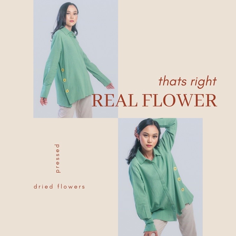 BOOLAO Kemeja Kancing Bunga (PICNIC PANIC DAISY SHIRT) - Matcha Hijau Mint