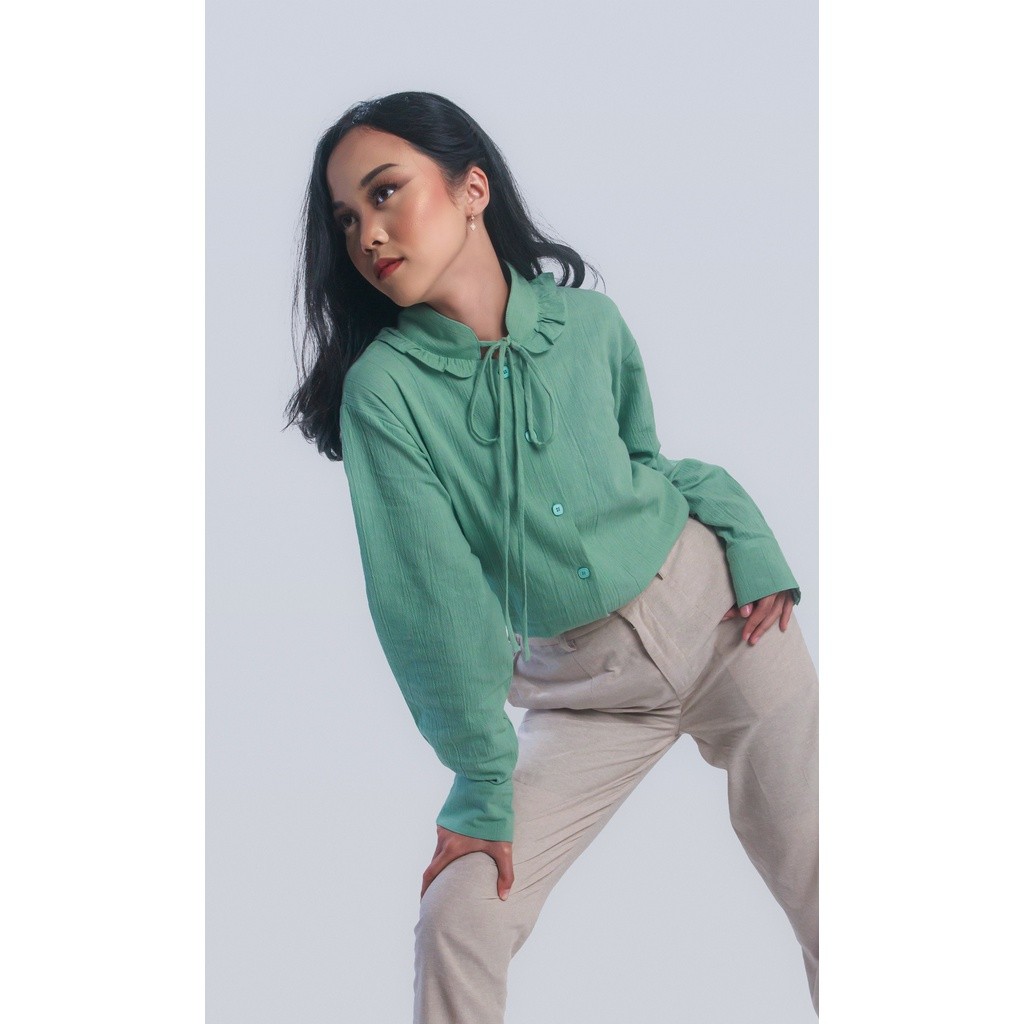 Picnic Panic Celina Shirt (Kemeja Drapery Tali) - Matcha