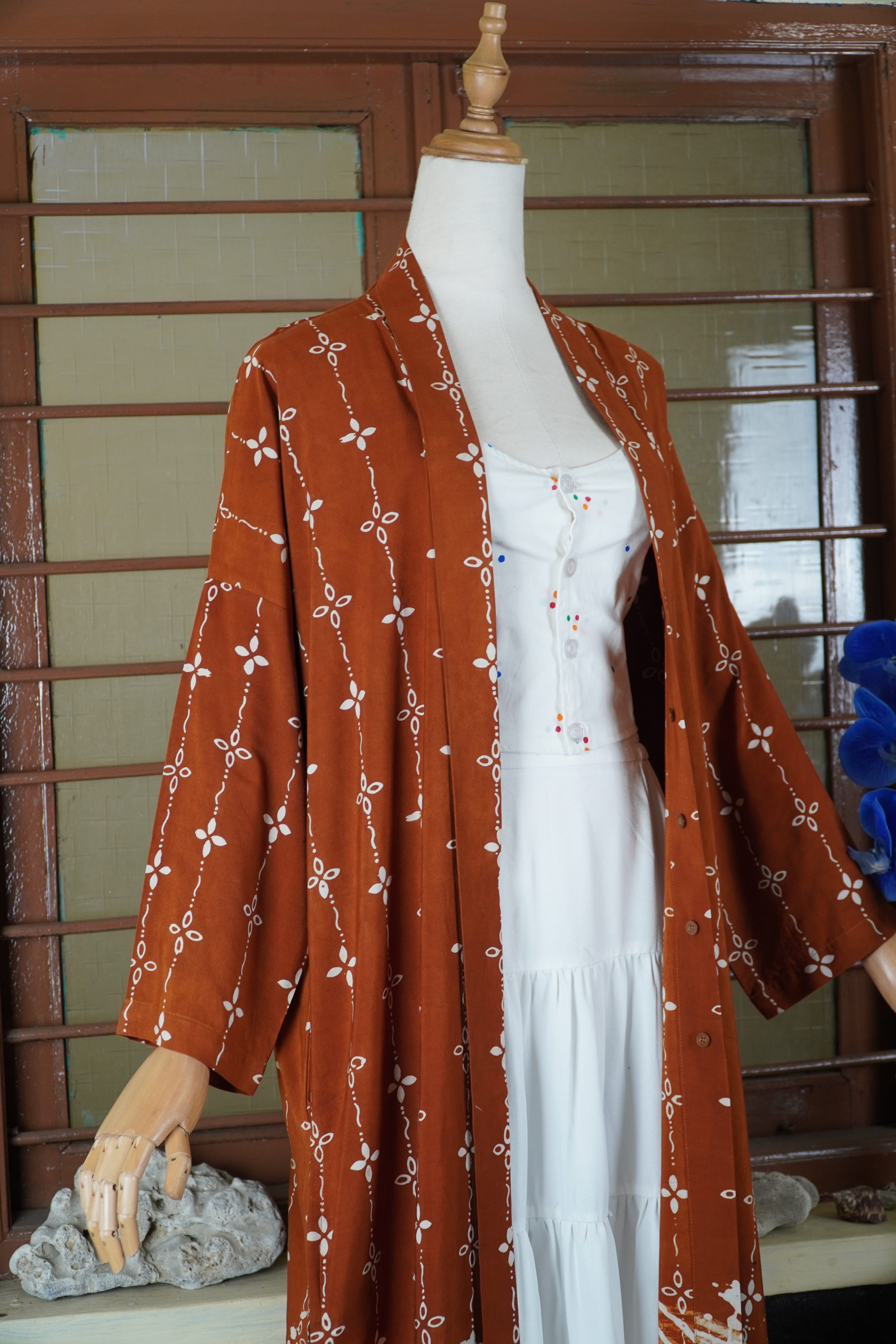 BOOLAO Kumeli Outer Kebaya Detachable Caramel (Kebaya Bongkar Pasang Batik Kawung) - Coklat