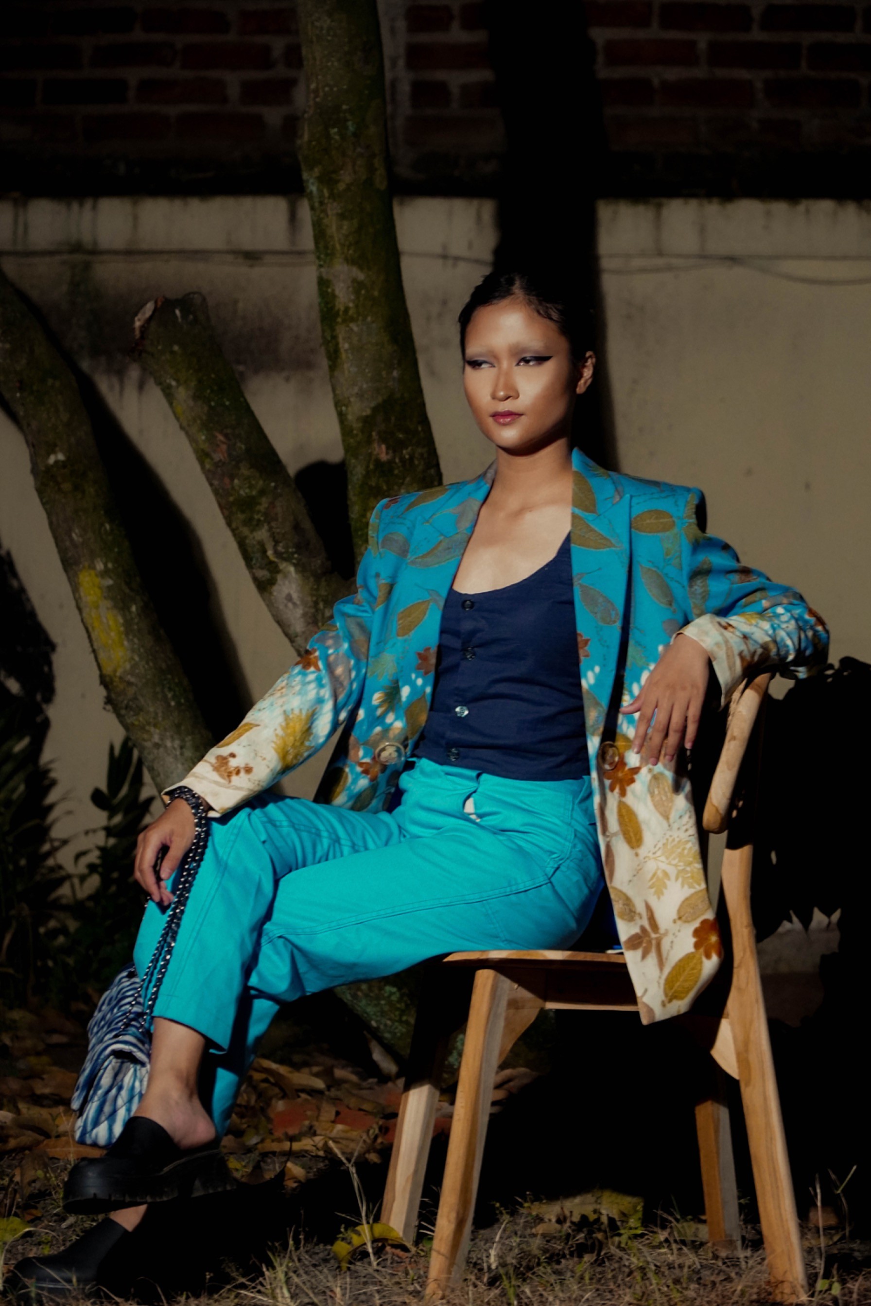 BOOLAO Ombre Blazer Shibori on Ecoprint - Sky Blue