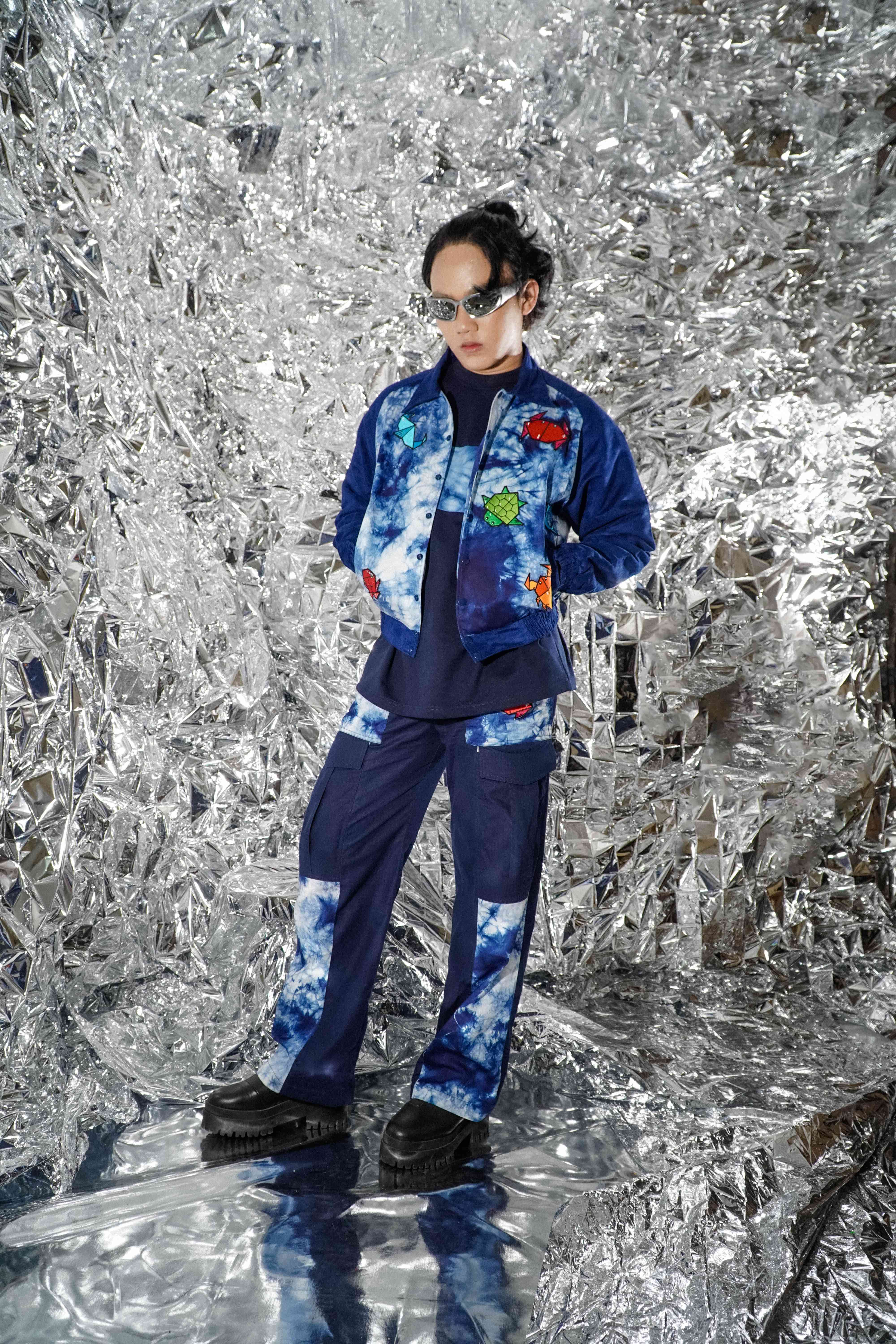 BOOLAO VARSITY ORIGAMI Jacket Tie Dye Ombak (Jaket Bordir Patch)