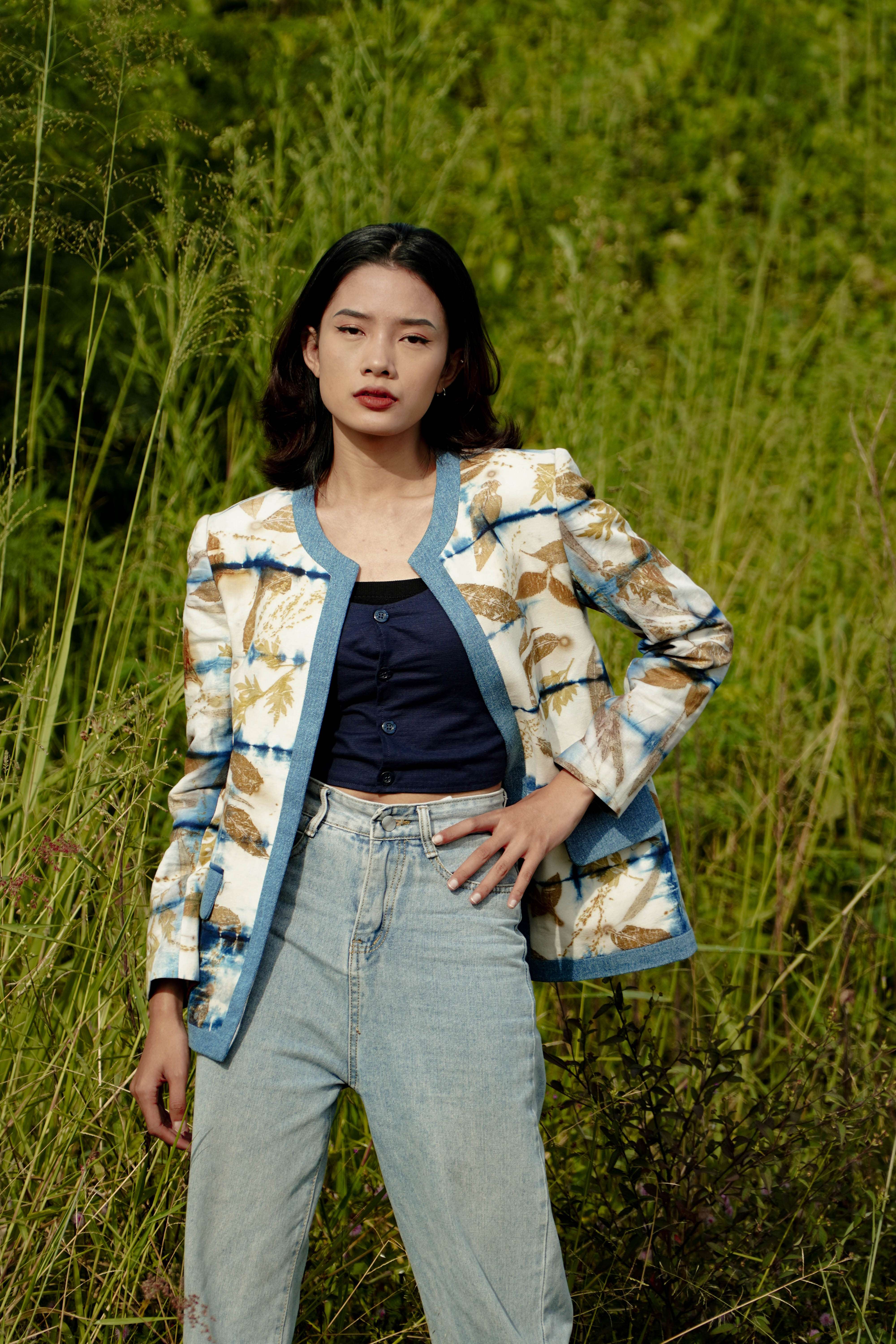 BOOLAO Blazer Liz Denim Shibori on Ecoprint