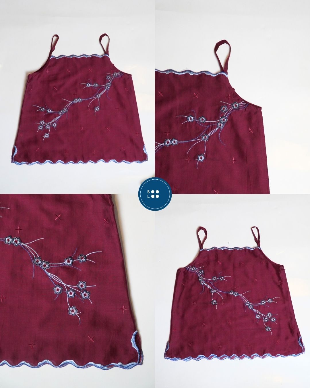BOOLAO Camisole Sakura 3D Embroidery - Red Wine
