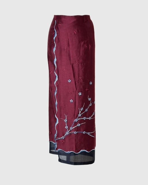 BOOLAO Sakura Saroong Wrap Skirt - Red Wine
