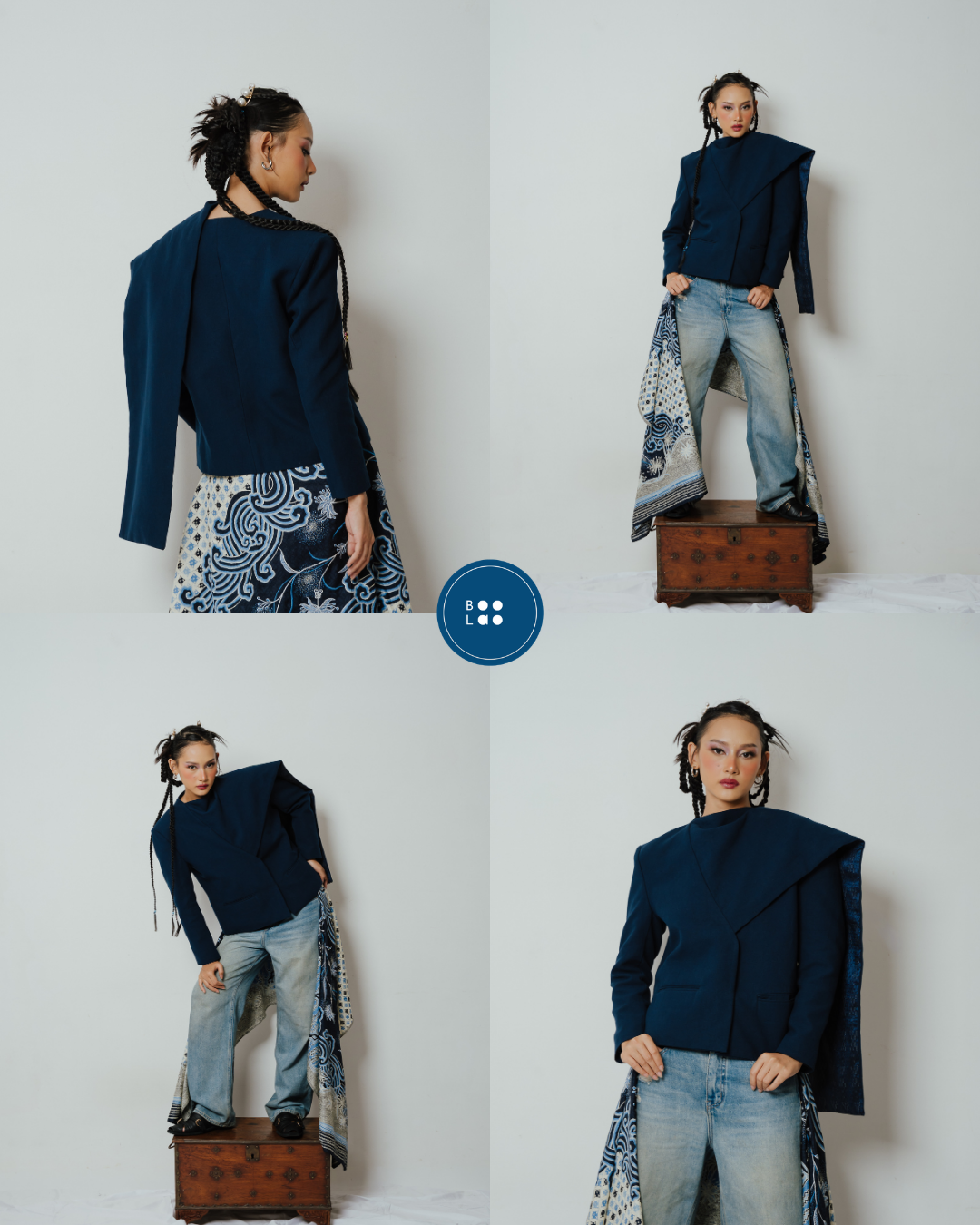BOOLAO Blazer Janggan Selendang - Biru Navy