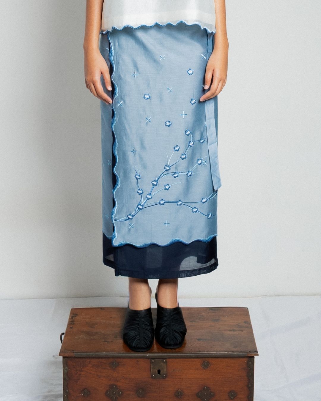 BOOLAO Sakura Saroong Wrap Skirt - Denim Blue