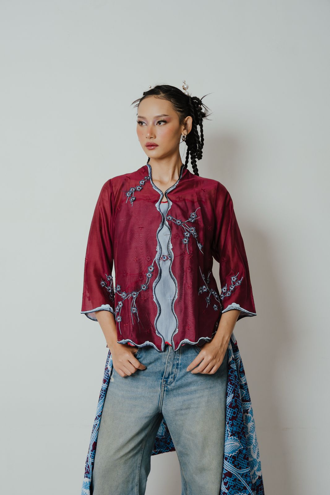 BOOLAO Kebaya Sakura 3D Embroidery - Red Wine