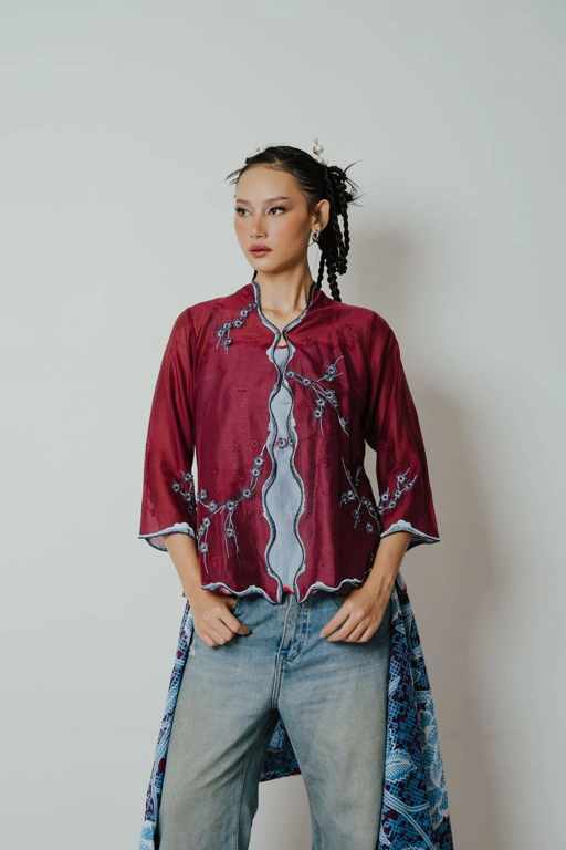 BOOLAO Kebaya Sakura 3D Embroidery - Red Wine