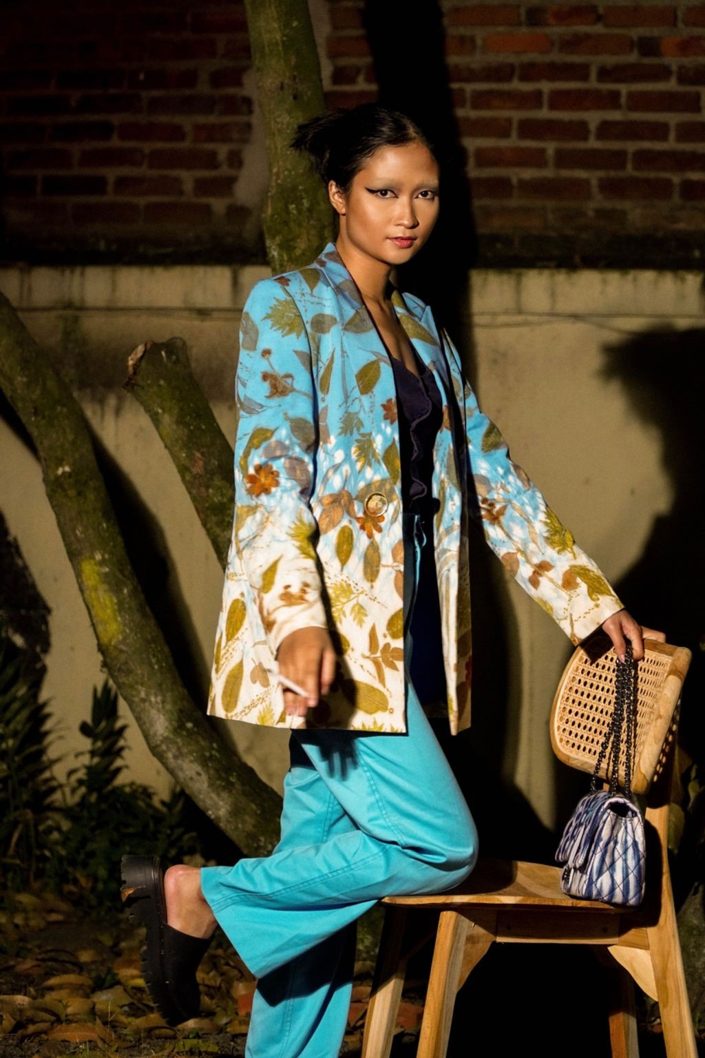 BOOLAO Ombre Blazer Shibori on Ecoprint - Sky Blue