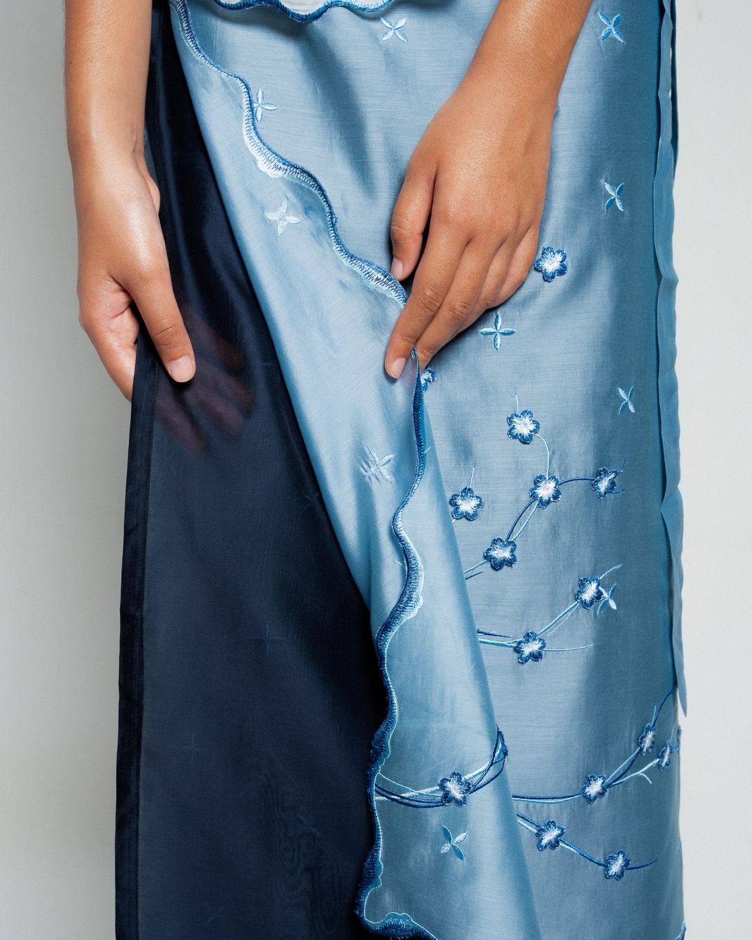 BOOLAO Sakura Saroong Wrap Skirt - Denim Blue