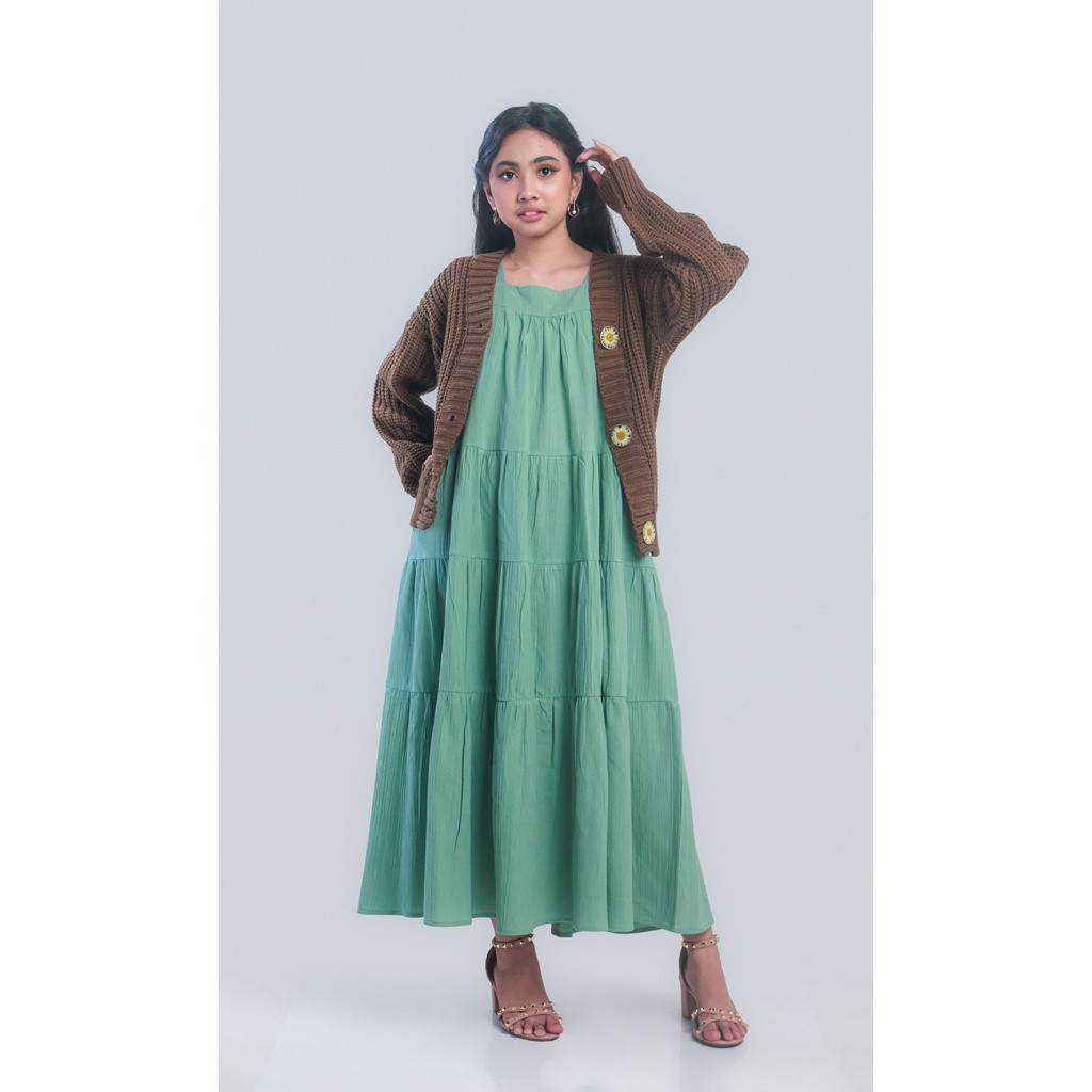 BOOLAO Picnic Panic Daisy Knit Cardigan (Sweater Rajut dengan Pressed Flower Kancing) - Browny