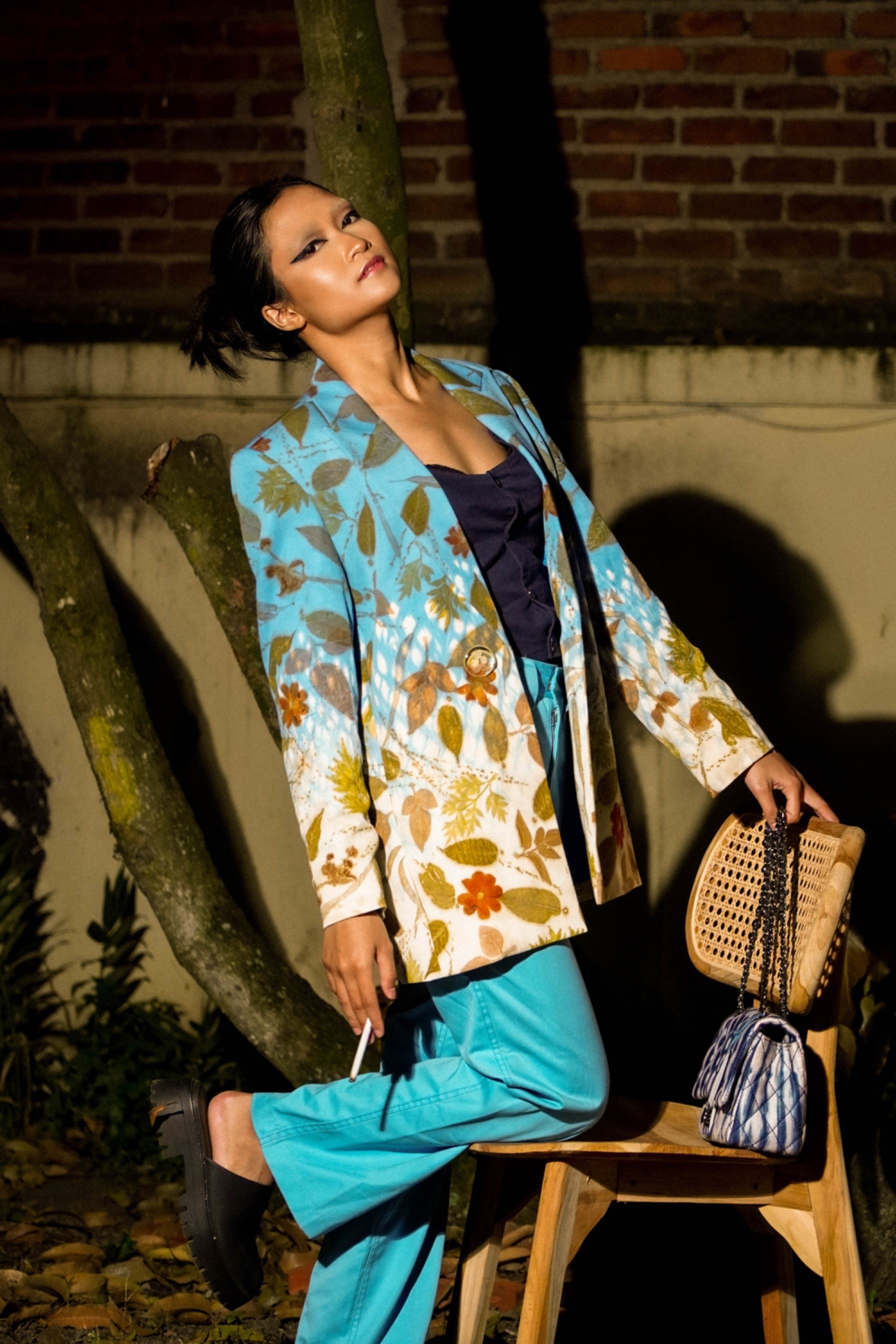 BOOLAO Ombre Blazer Shibori on Ecoprint - Sky Blue