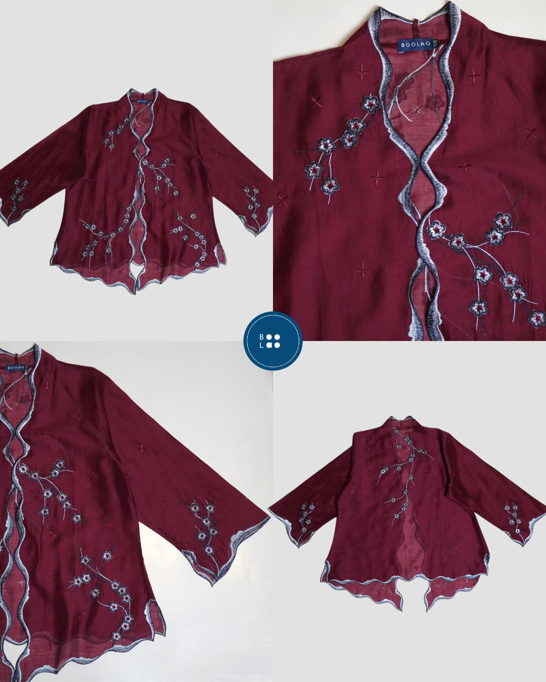 BOOLAO Kebaya Sakura 3D Embroidery - Red Wine