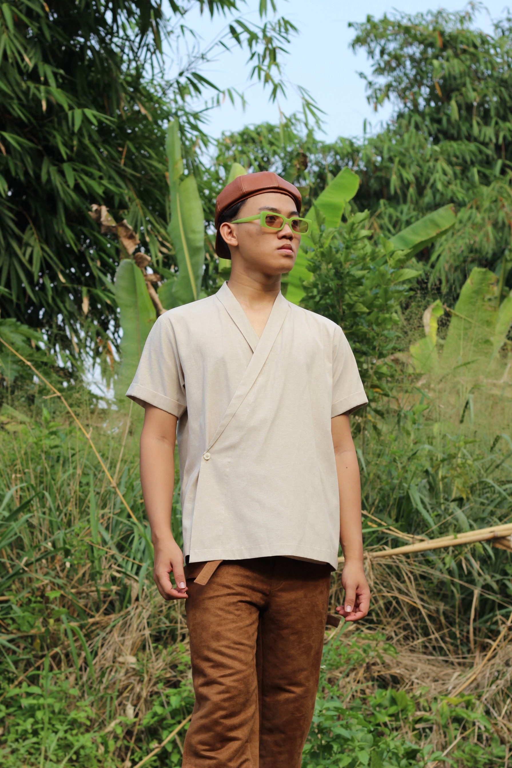 BOOLAO Kemeja Haori - Khaki Linen Creme