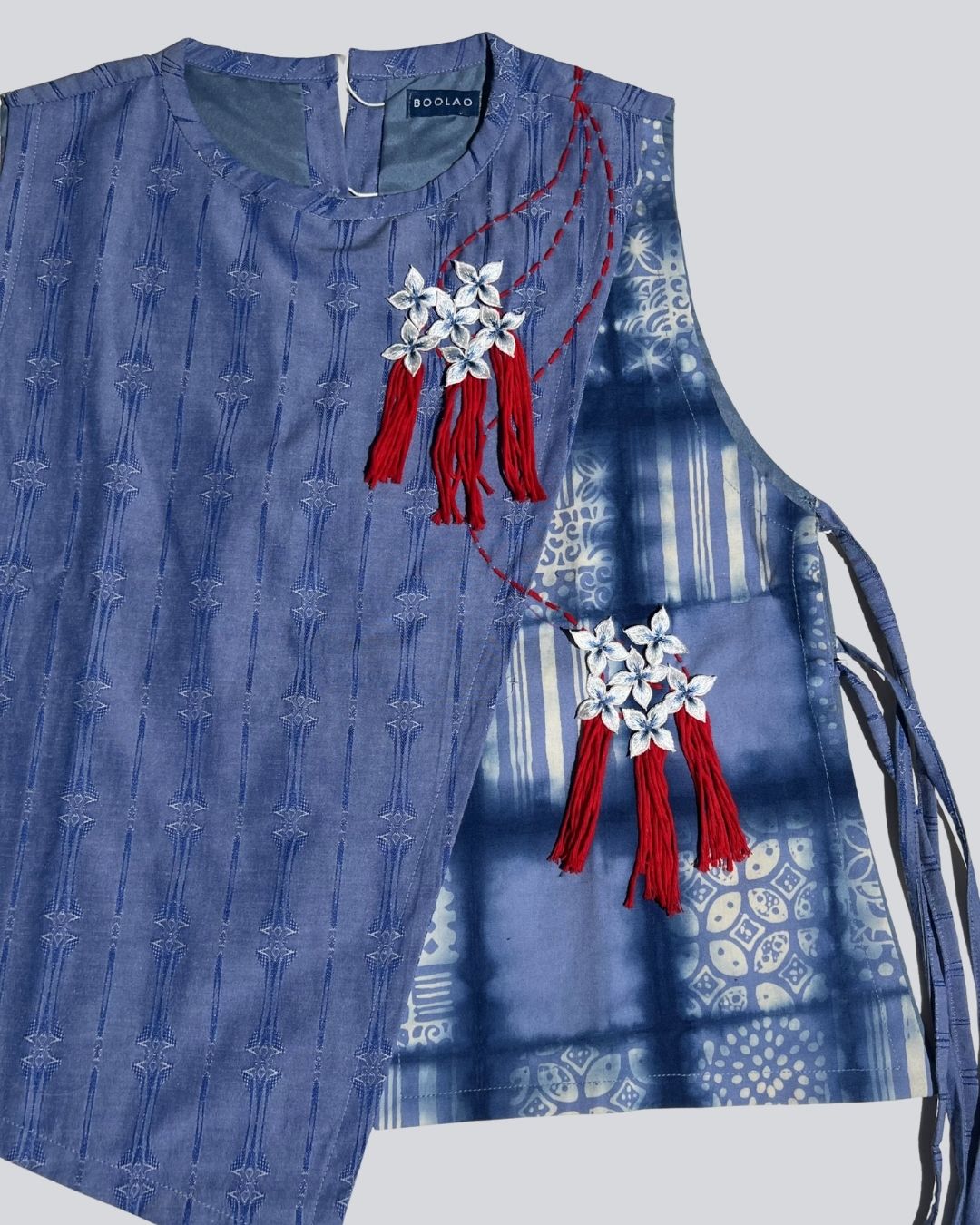BOOLAO VEST Asymmetric Sashiko 3D Embroidery