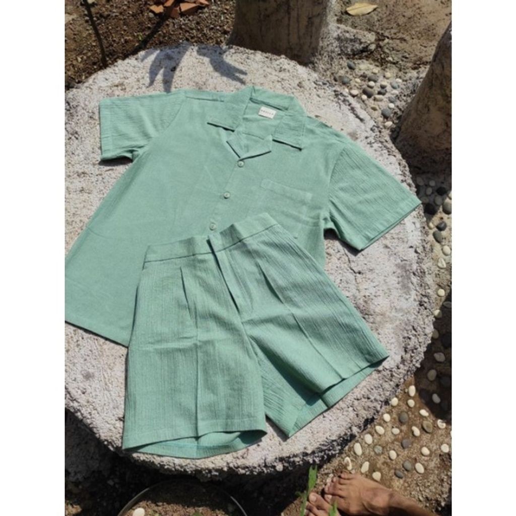 BOOLAO Celana Linen Santai Pendek (Boxer Pantai) - Matcha