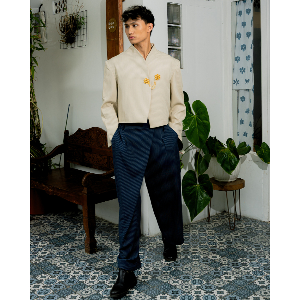BOOLAO Overlap Stripes Pants - Navy