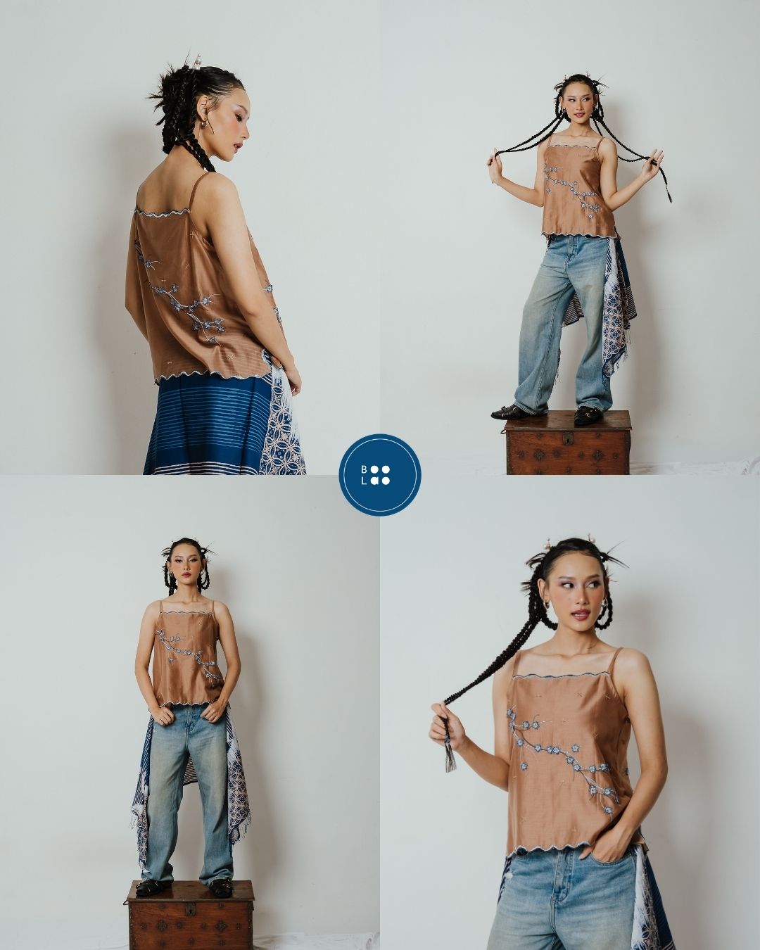 BOOLAO Camisole Sakura 3D Embroidery - Brown