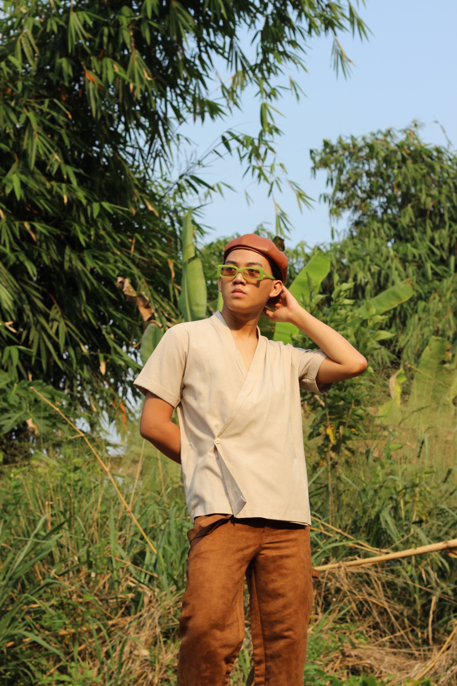 BOOLAO Kemeja Haori - Khaki Linen Creme