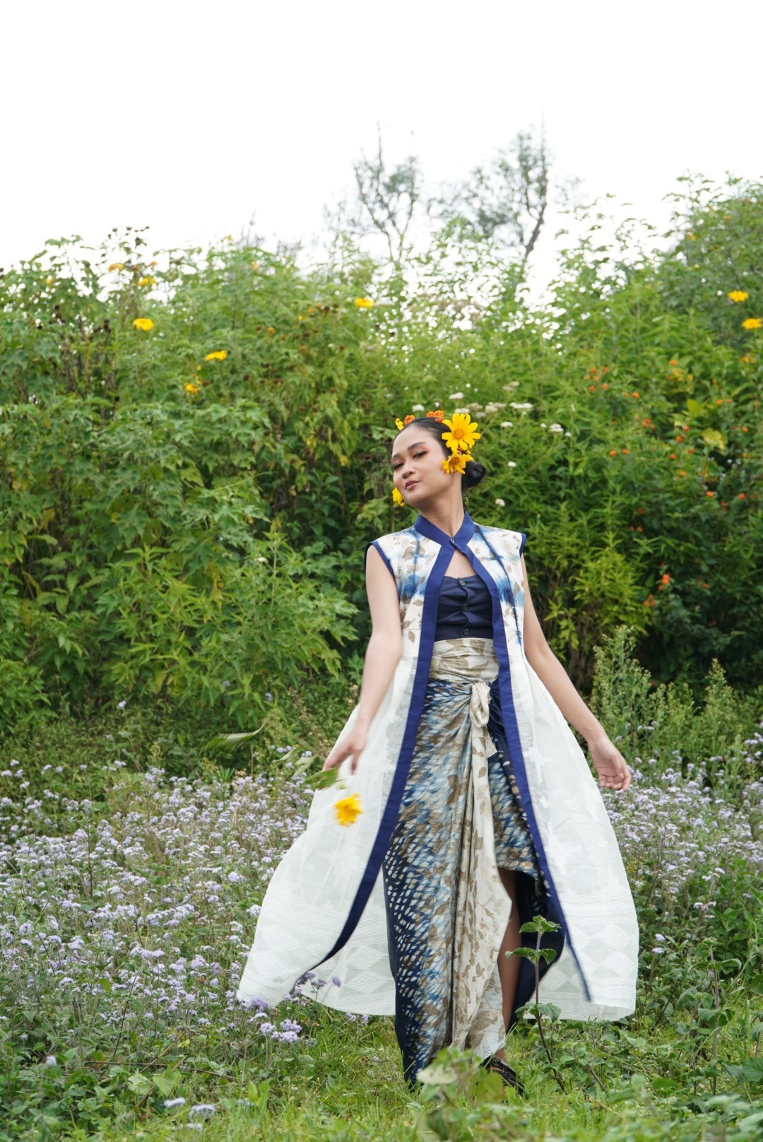BOOLAO Outer HAN Organdi Silk Shibori on Ecoprint