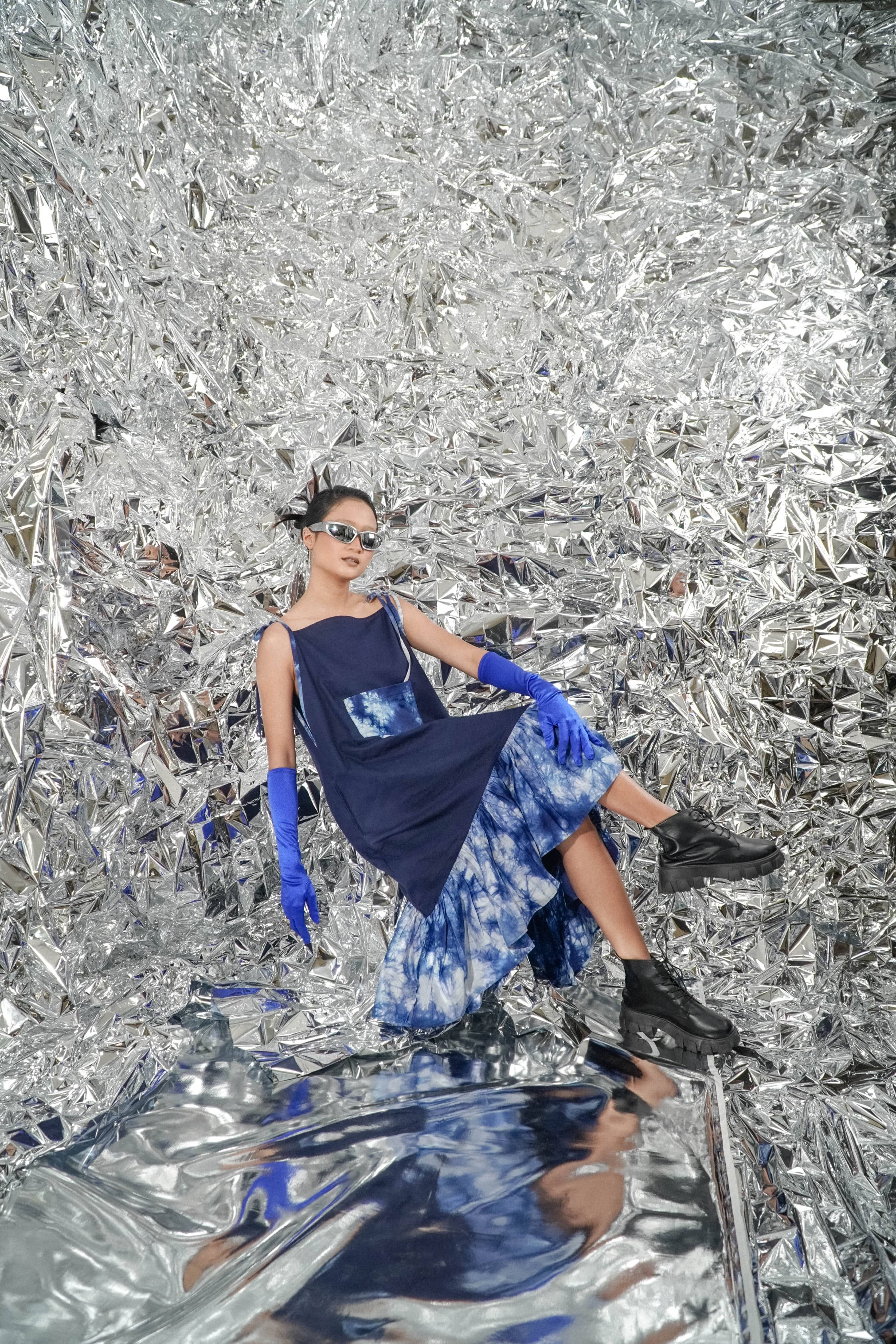 BOOLAO Spaghetti Tiered Dress (Over All Ikat)