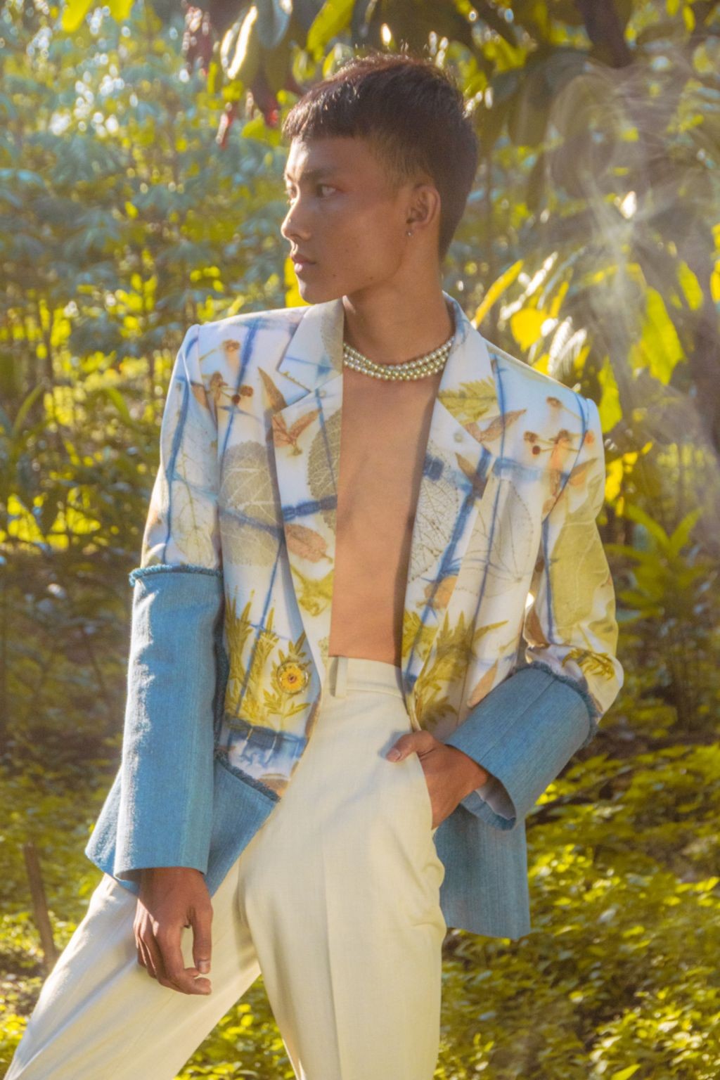 BOOLAO Two Tone Blazer Shibori On Ecoprint x Denim