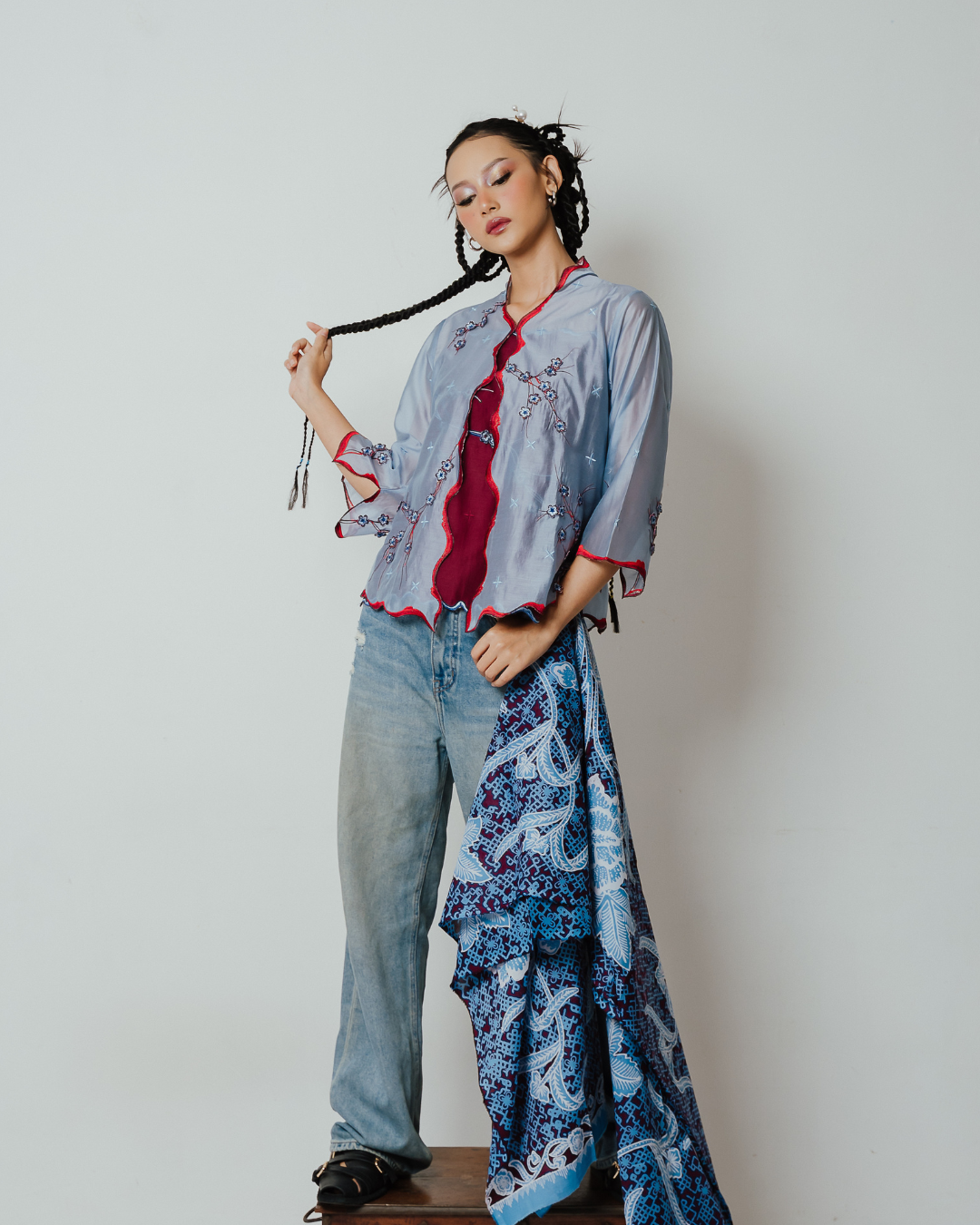 BOOLAO Kebaya Sakura 3D Embroidery - Denim Blue
