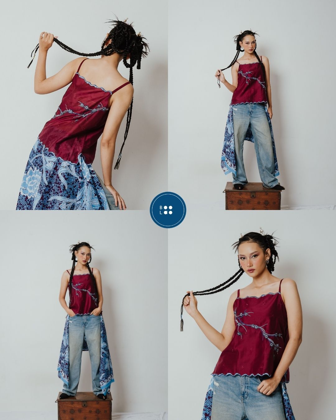 BOOLAO Camisole Sakura 3D Embroidery - Red Wine
