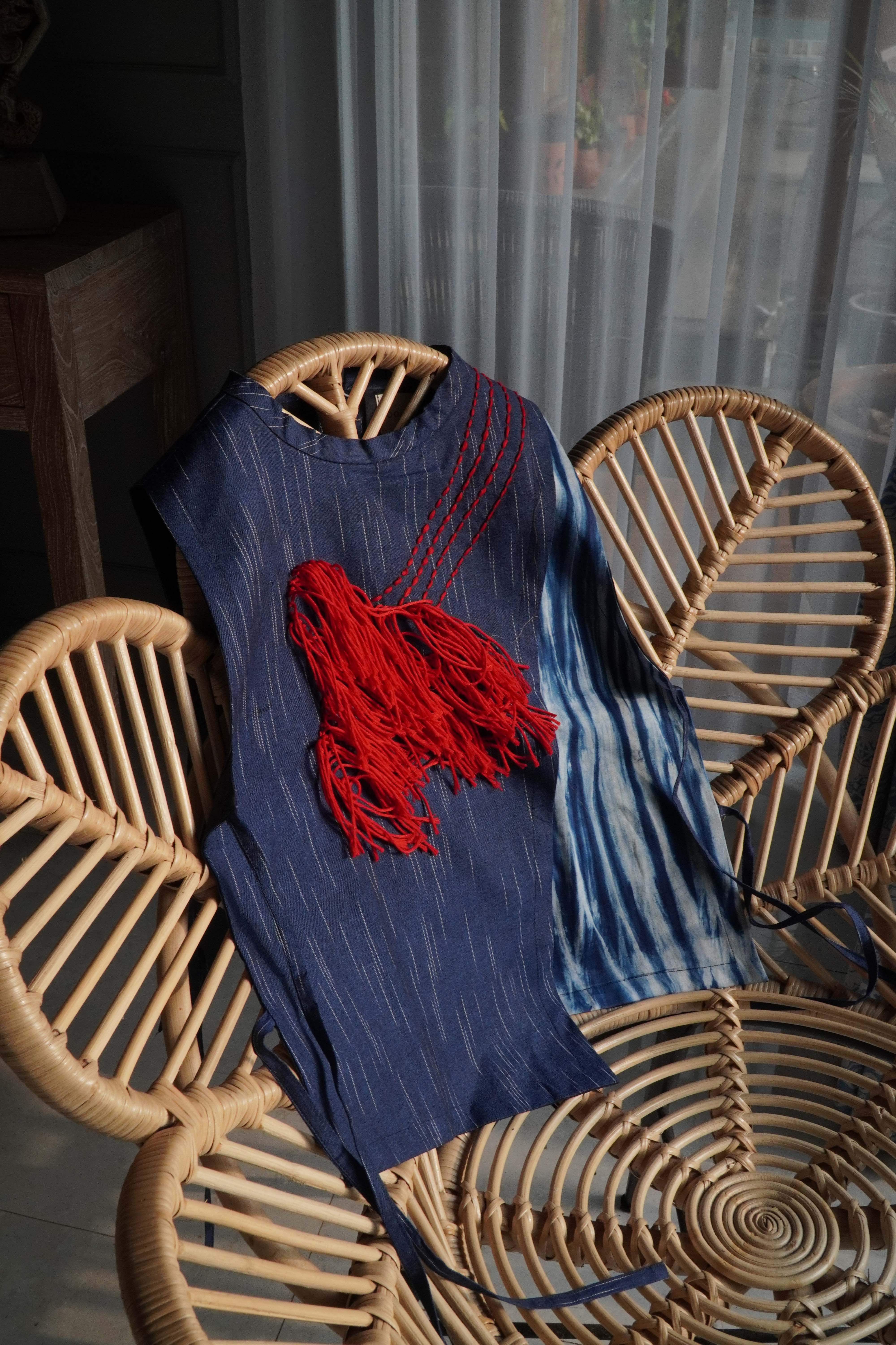 BOOLAO Asymetric Vest Shibori - Sashiko