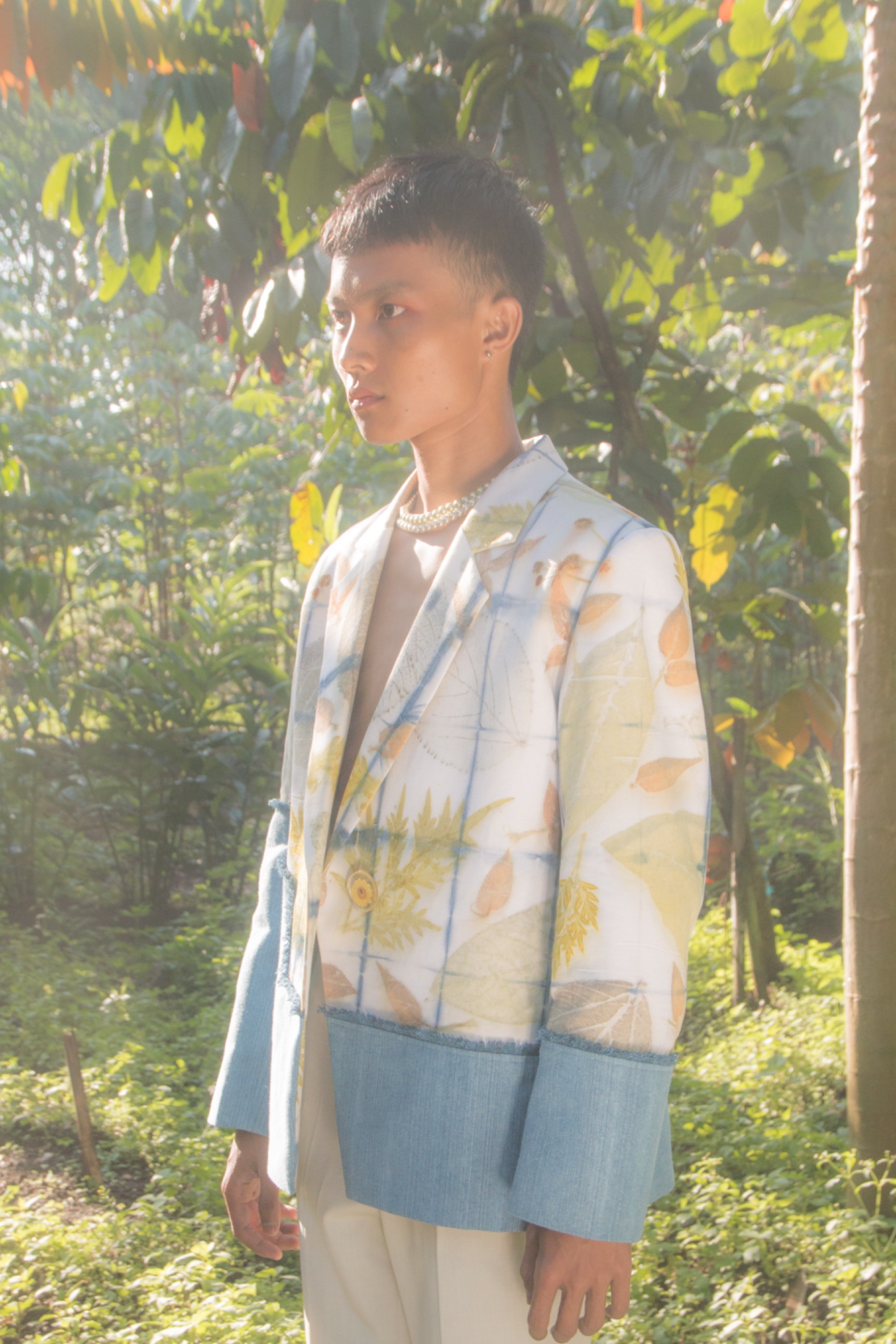 BOOLAO Two Tone Blazer Shibori On Ecoprint x Denim