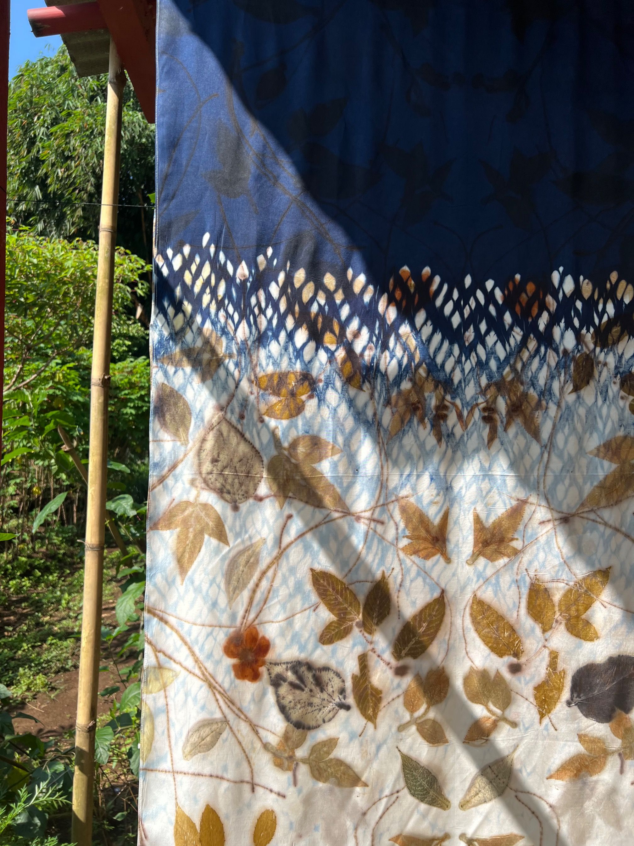 BOOLAO Textiles - Ombre Navy Shibori on Ecoprint
