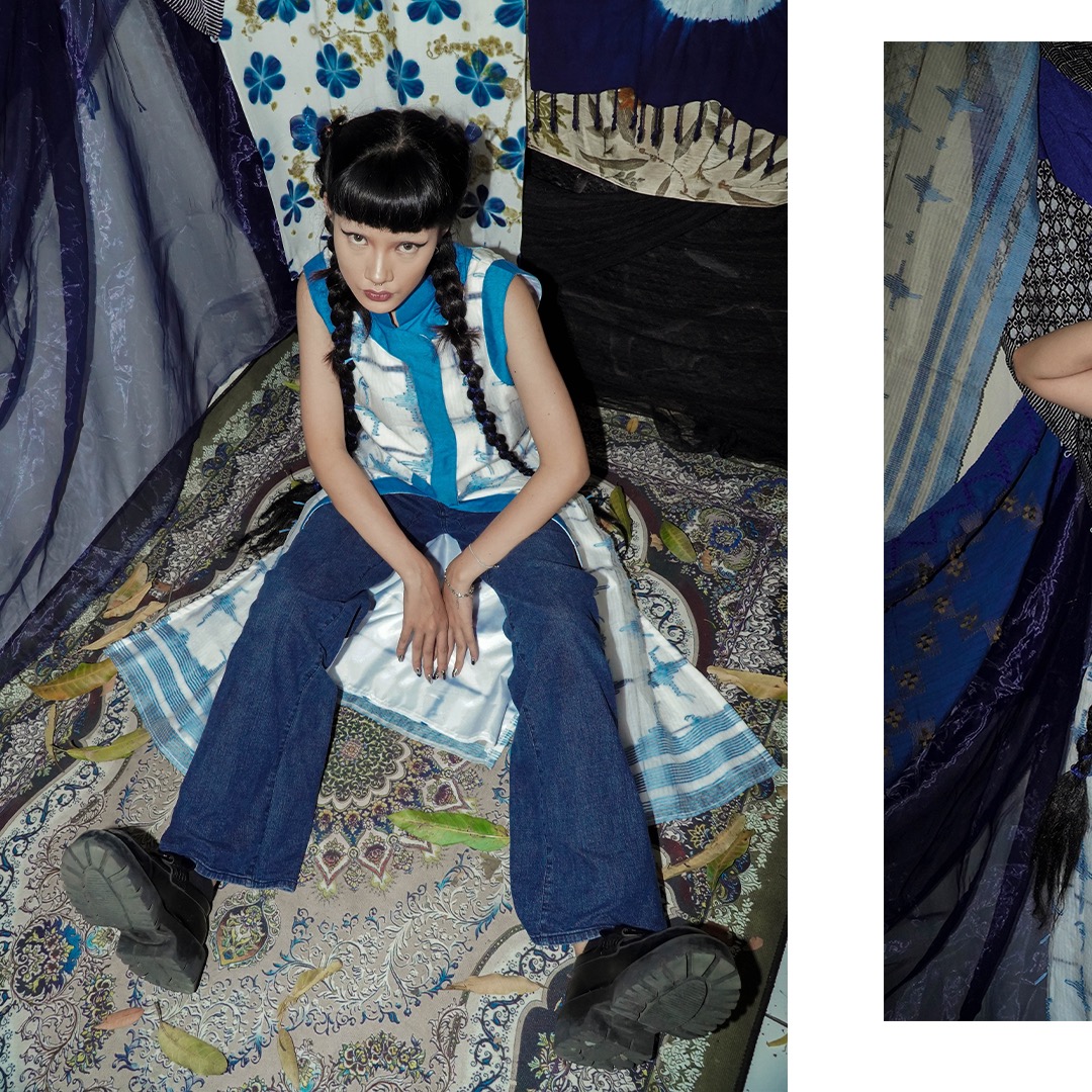 BOOLAO Overlap Cheongsam Outer Organdi - Blue