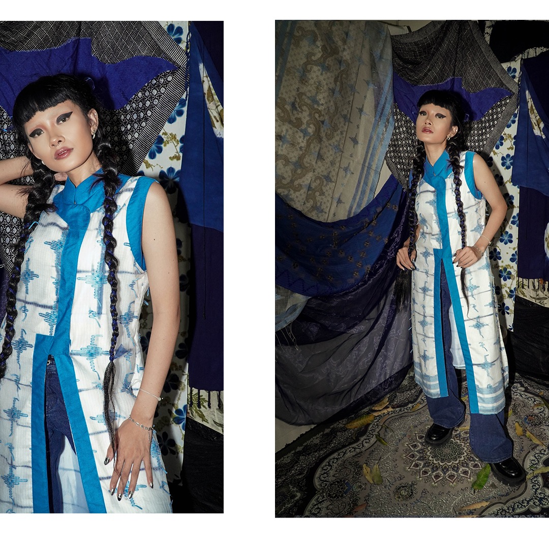 BOOLAO Overlap Cheongsam Outer Organdi - Blue