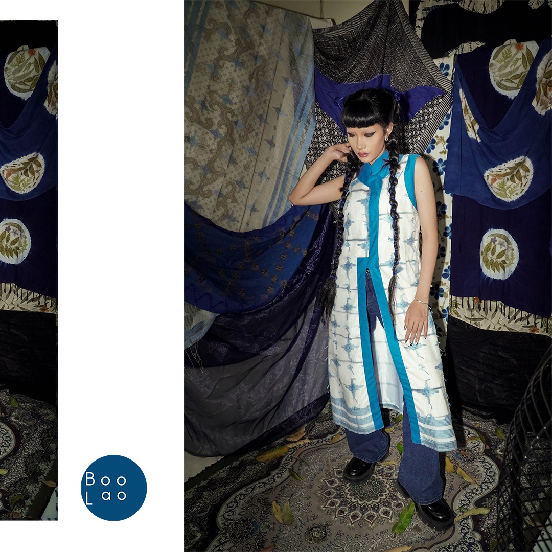 BOOLAO Overlap Cheongsam Outer Organdi - Blue