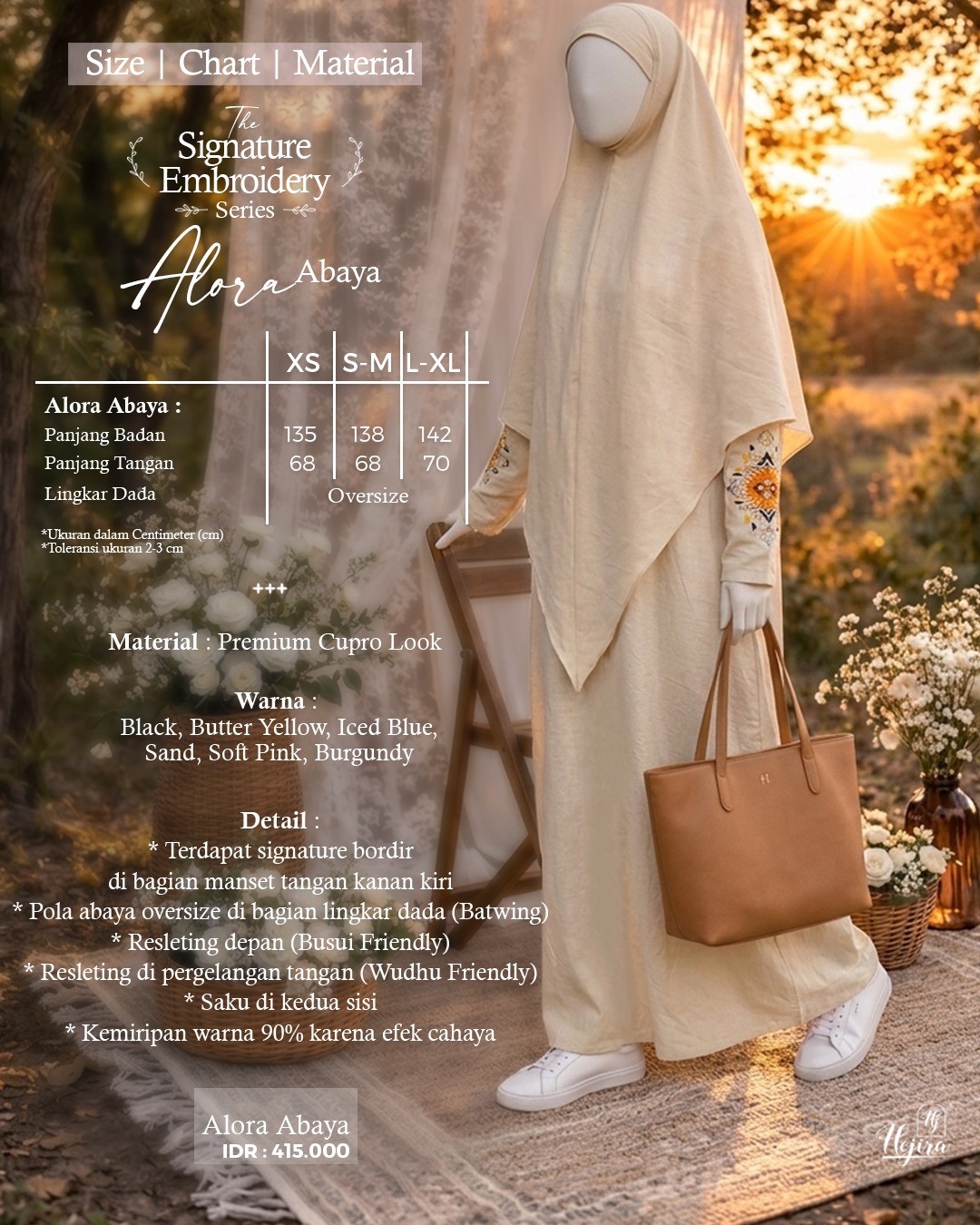 Hejira The Signature Embroidery Alora Abaya Cupro Look