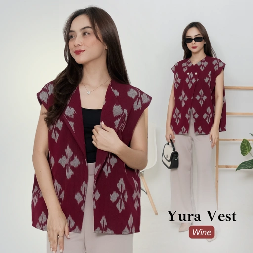 Image of KINNAS BATIK YURA Vest Tenun Outer Premium Rompi Atasan Vest Batik Wanita