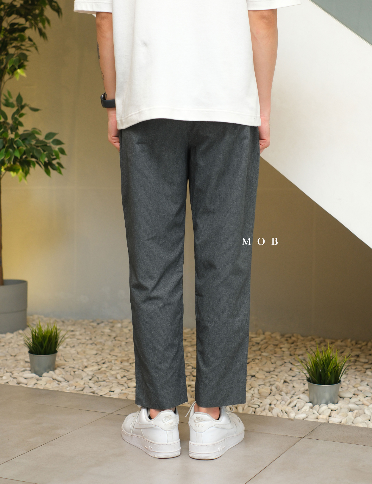 TOPPT02001 Ankle Pants Dark Grey Textured