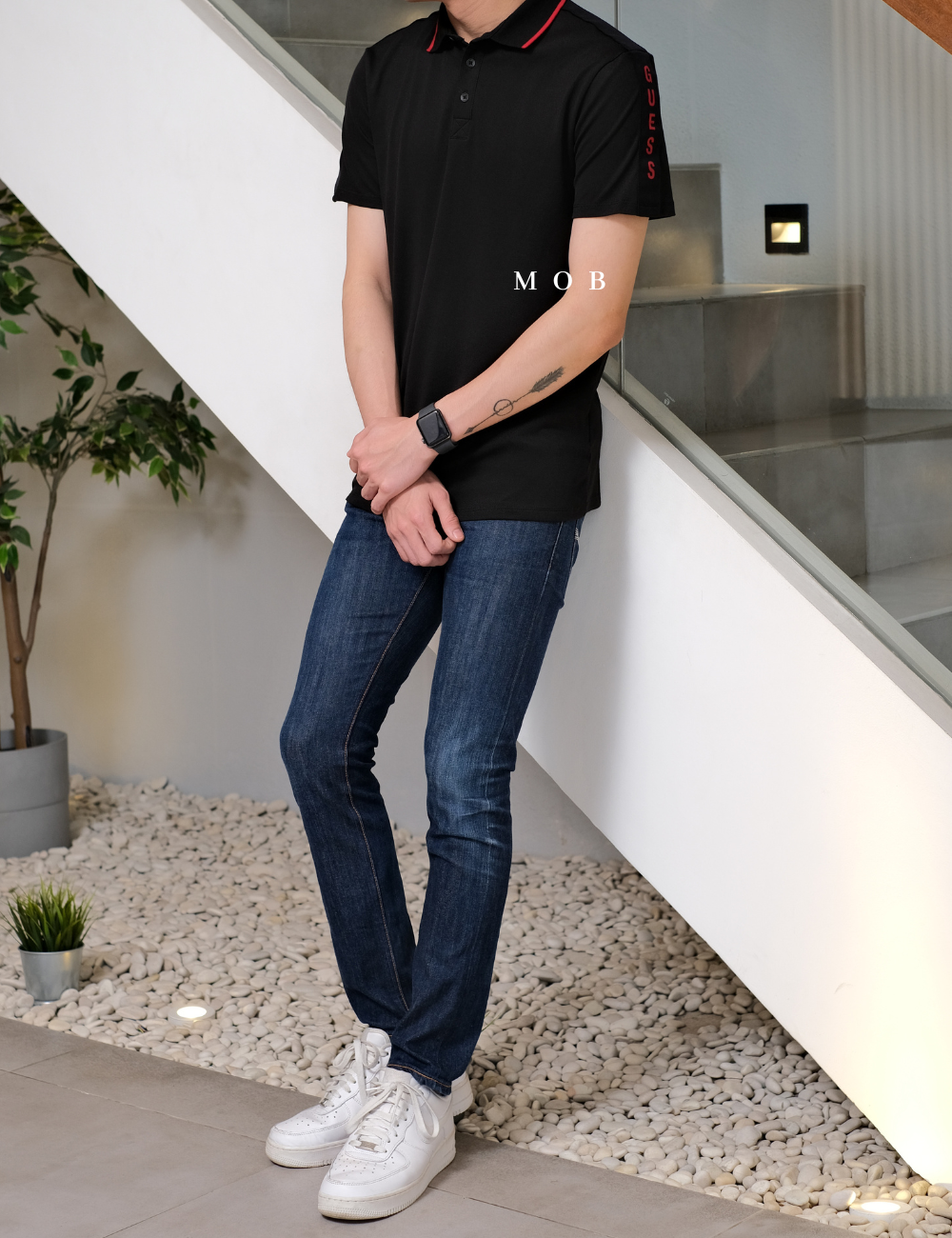 GSSPS01002A Pique Logo Tape Polo Black