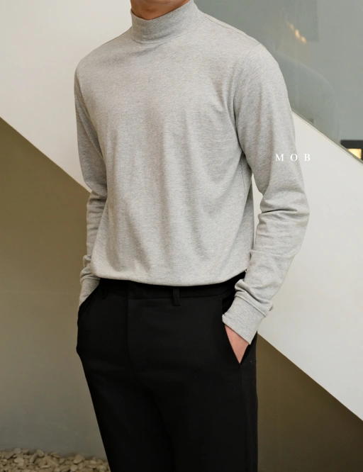 Image of LELST02002 Super-Tshirt Mock Turtleneck Heater Grey  