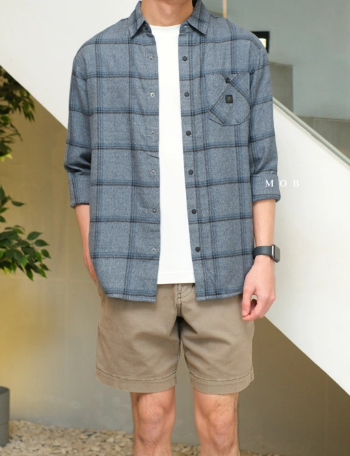 Image of ROALSS02003B Nordsman Flannel LS Shirt Blue Tartan Plaid