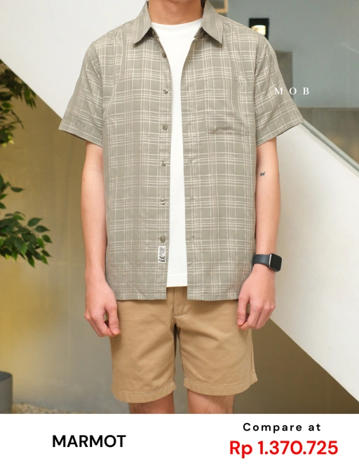 Image of MMSSS02002A Aerobora Novelty SS Shirt Sage Green Plaid