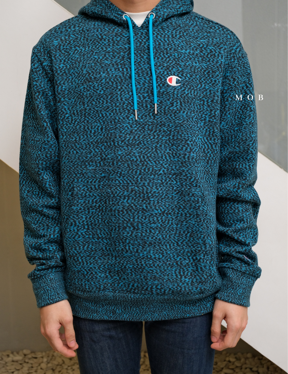 CHMPHOD1607A Glitch French Terry Embroidered C Logo Hoodie Coastal Blue