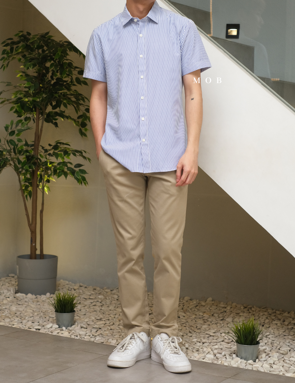 MSTSSS01002 Slim SS Shirt White Stripe