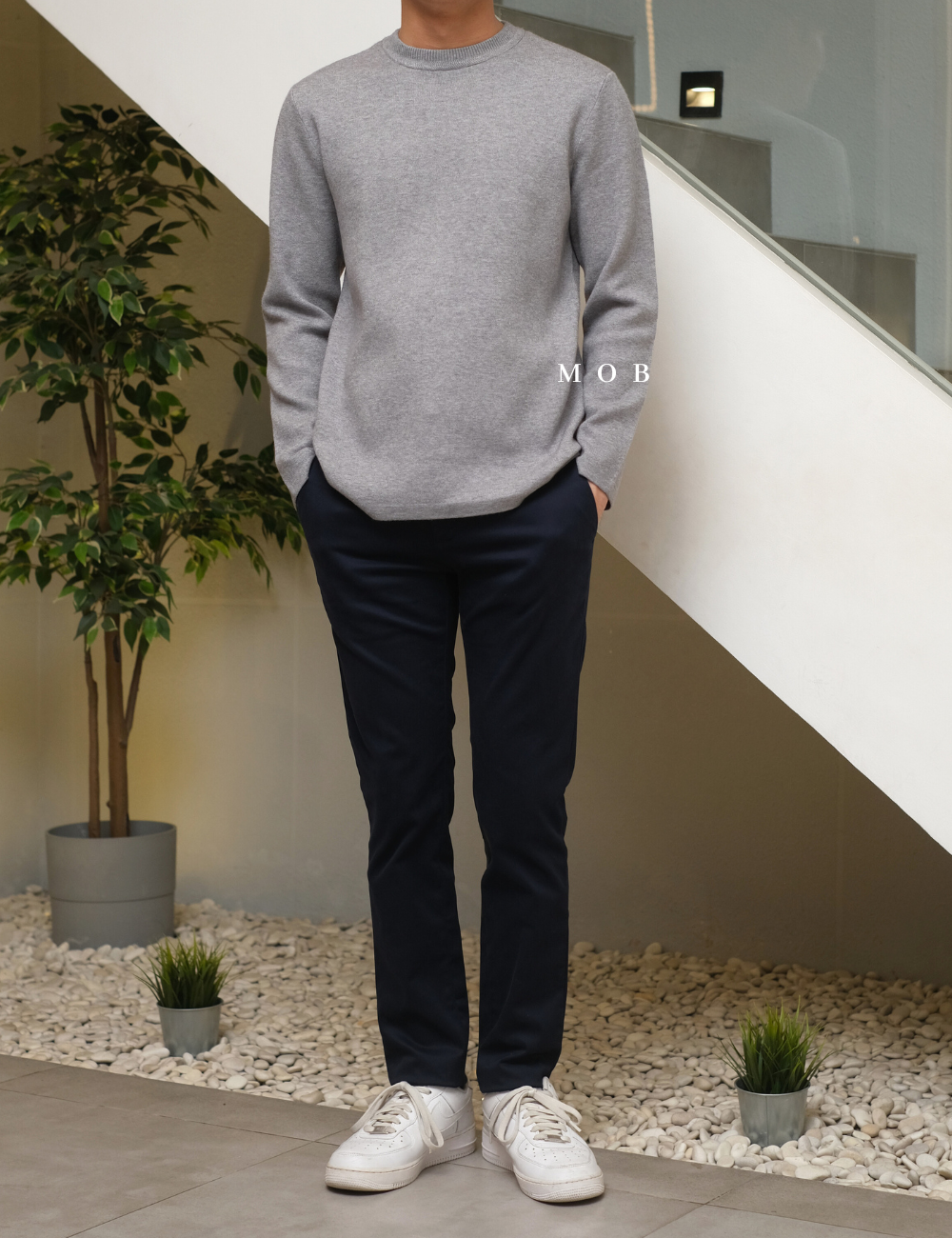 MSTSW01002 Basic Round Knit Sweatshirt Grey