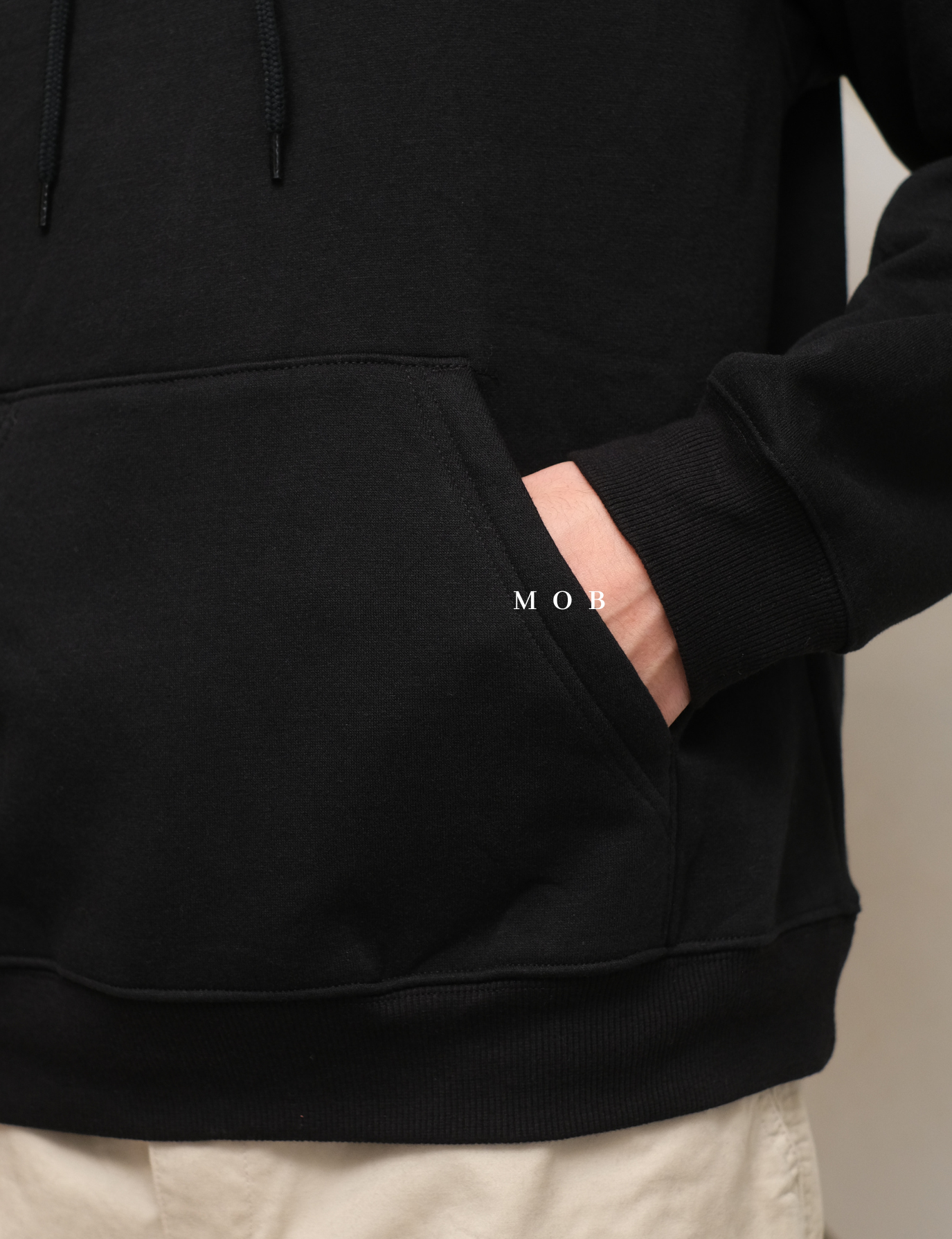 HMHOD02002A Loose Basic Pullover Hoodie Black