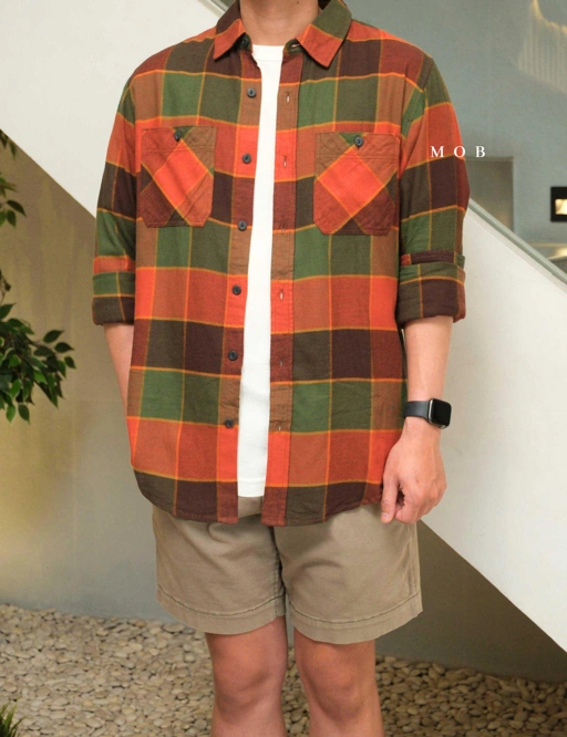 Image of SUNLSS01004 Soft Flannel LS Shirt Terracotta Green Plaid