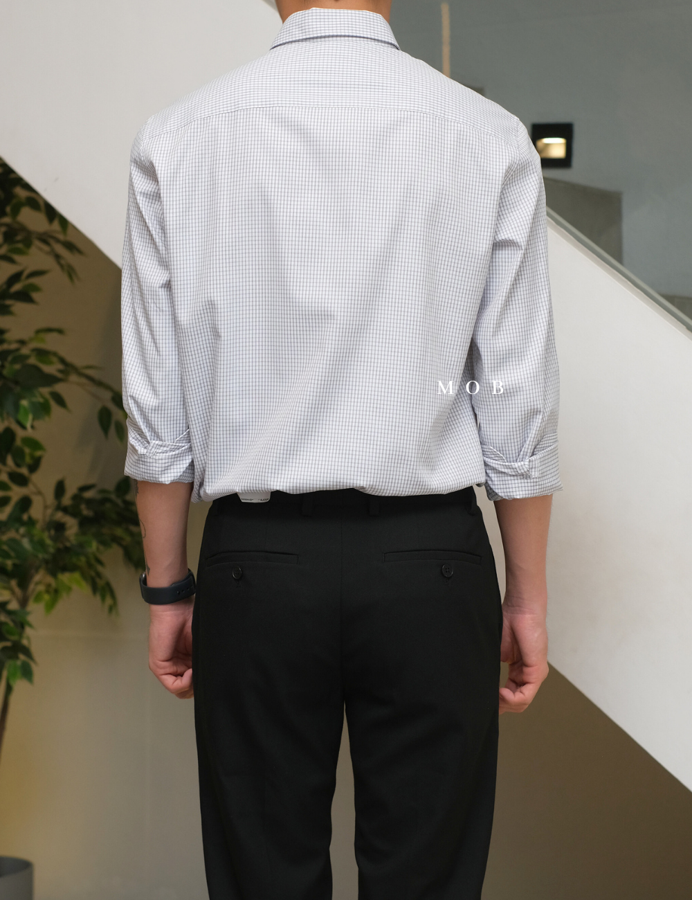 LZLSS01006A Slim LS Shirt White Grey Gingham